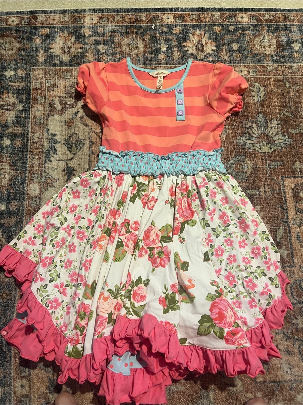Matilda Jane Coral & Aqua Floral Ruffle Dress - Picture 1 of 1